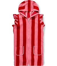 Pink Chicken Big Girls Ruffle Sleeve Striped Terry Swim Coverup