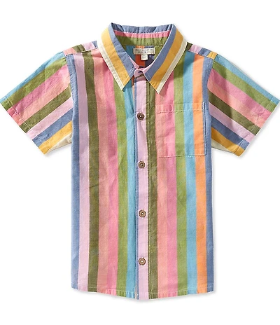 Blue Rooster by Pink Chicken Little Boys Jack Short Sleeve Stripe Button Front Shirt