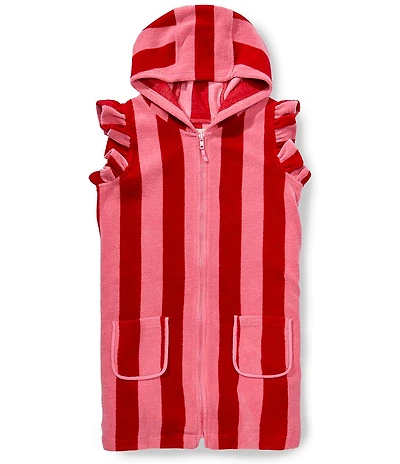 Pink Chicken Little Girls Ruffle Sleeve Striped Terry Swim Coverup