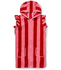 Pink Chicken Little Girls Ruffle Sleeve Striped Terry Swim Coverup