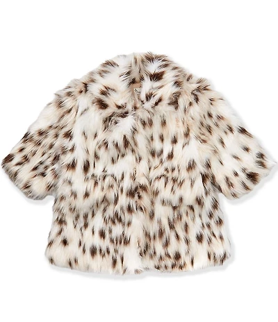 Pippa & Julie Baby Girls Long Sleeve Leopard-Printed Faux-Fur Coat