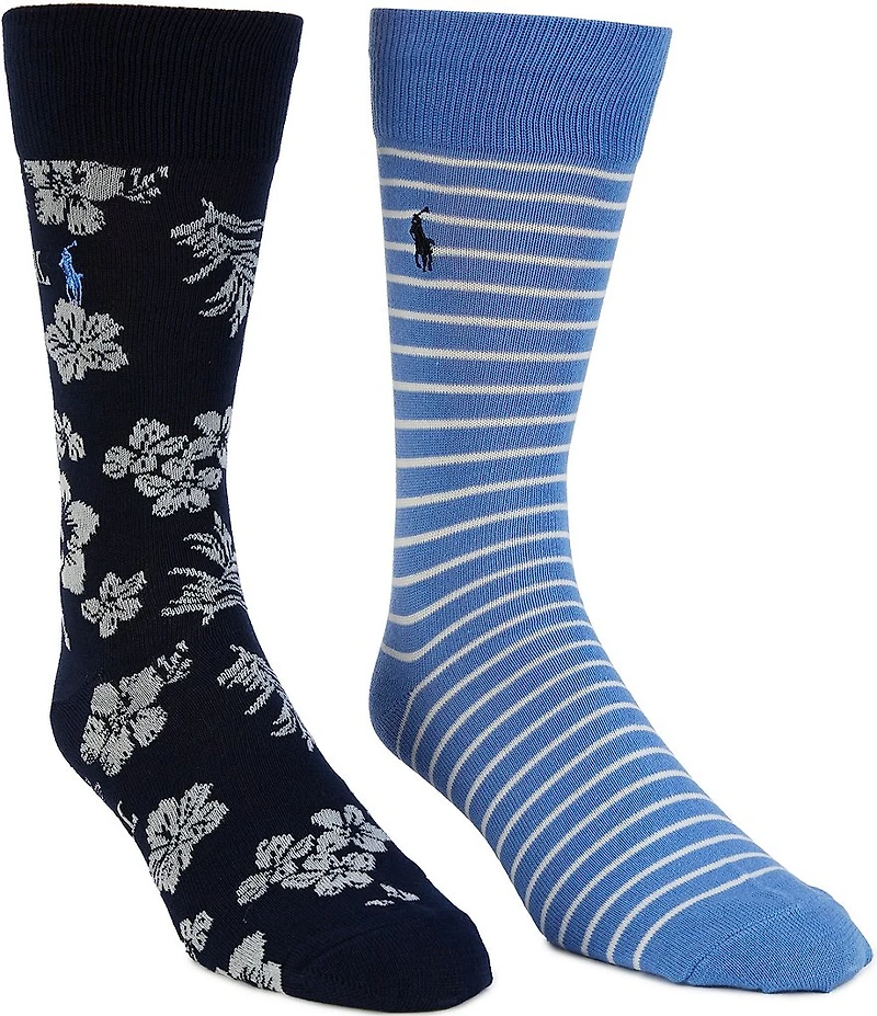 Polo Ralph Lauren Jaguar Floral & Stripe Pattern 2-Pack Socks