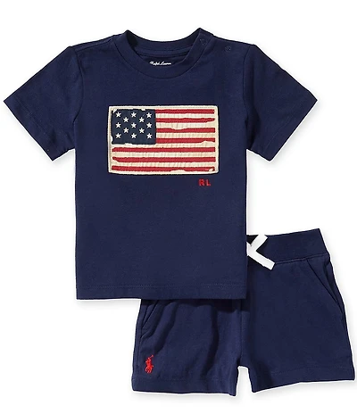 Polo Ralph Lauren Baby Boys Short Sleeve Flag Tee & Short 2-Piece Set