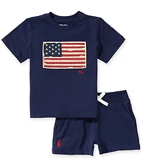 Polo Ralph Lauren Baby Boys Short Sleeve Flag Tee & Short 2-Piece Set