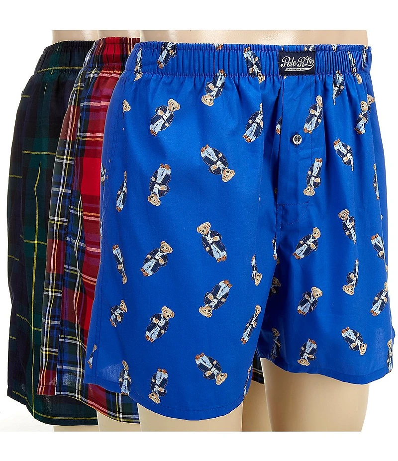 Polo Ralph Lauren Bear Printed/Plaid 3#double; Boxer Brief 3-Pack