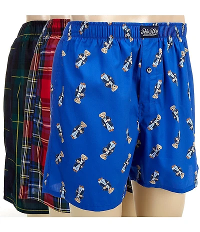 Polo Ralph Lauren Bear Printed/Plaid 3#double; Boxer Brief 3-Pack