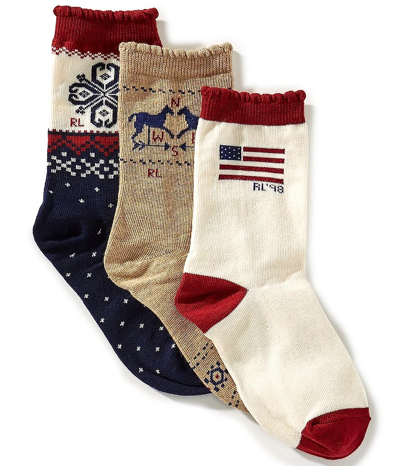 Polo Ralph Lauren Big Boys Holiday Americana Socks 3-Pack