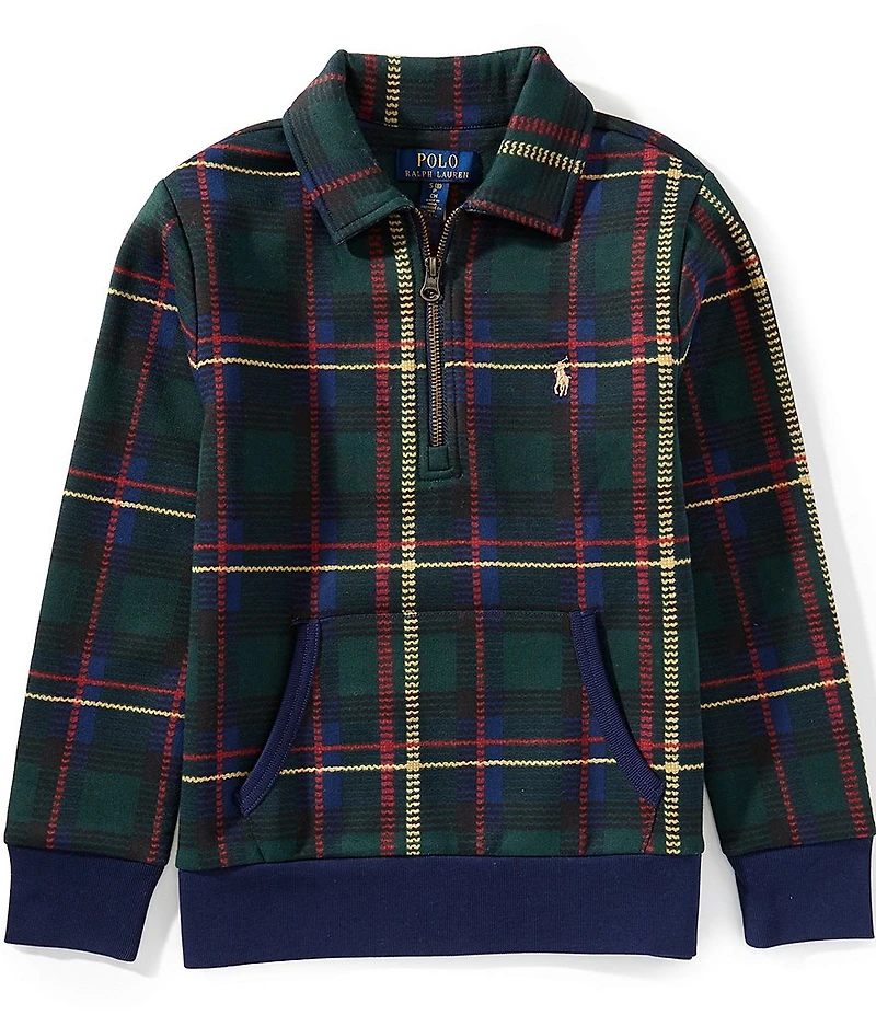 Polo Ralph Lauren Big Boys Long-Sleeve Collared Plaid Fleece Sweatshirt