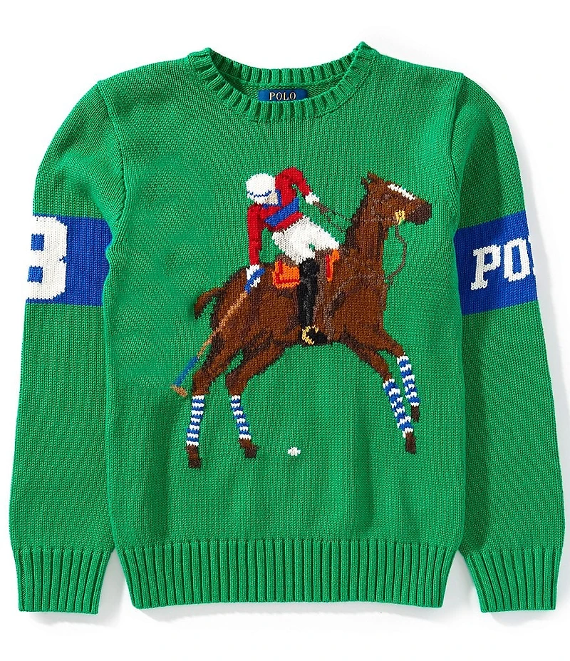 Polo Ralph Lauren Big Boys Long-Sleeve Equestrian-Intarsia Wool-Blend Sweater