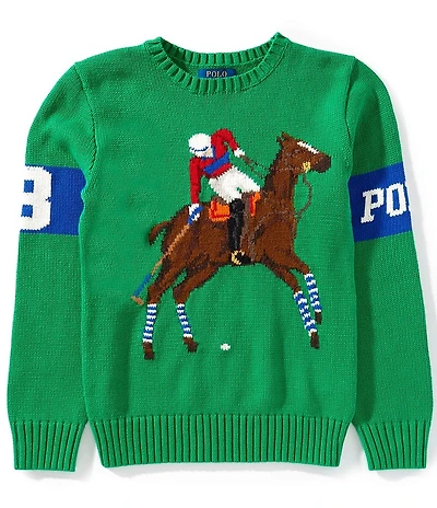 Polo Ralph Lauren Big Boys Long-Sleeve Equestrian-Intarsia Wool-Blend Sweater