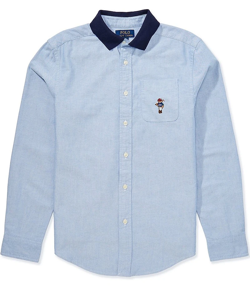 Polo Ralph Lauren Big Boys Long-Sleeve Polo Bear Oxford Knit-Collar Shirt