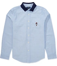 Polo Ralph Lauren Big Boys Long-Sleeve Polo Bear Oxford Knit-Collar Shirt