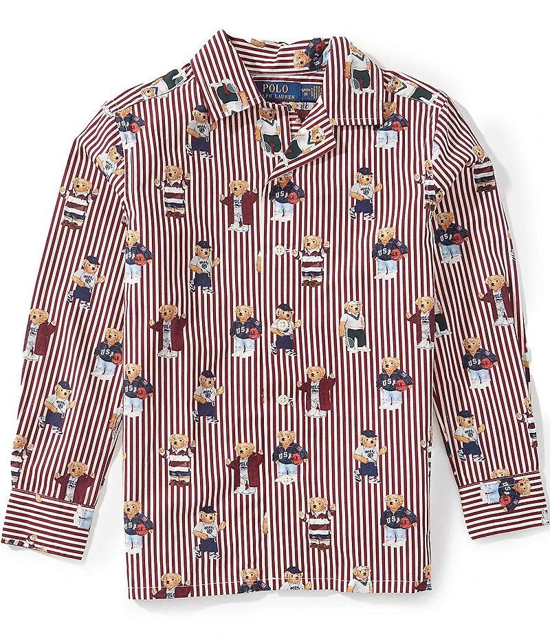 Polo Ralph Lauren Big Boys Long Sleeve Polo Bear Stripe Poplin Shirt