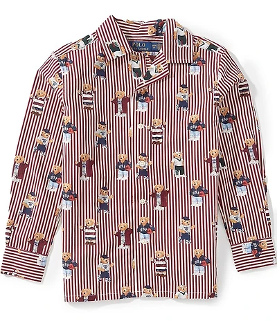 Polo Ralph Lauren Big Boys Long Sleeve Polo Bear Stripe Poplin Shirt