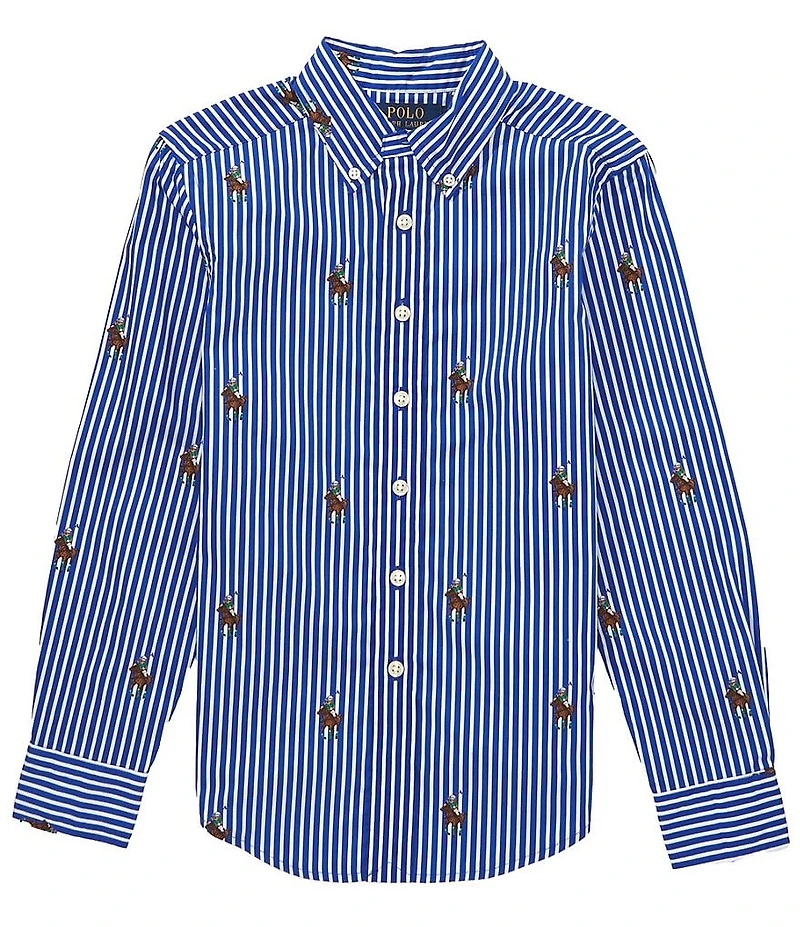 Polo Ralph Lauren Big Boys Long-Sleeve Polo Bear Striped Shirt
