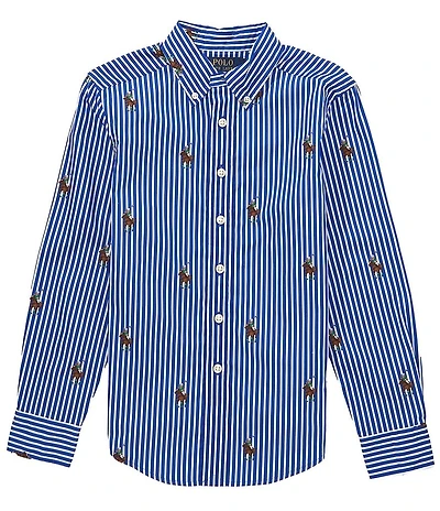 Polo Ralph Lauren Big Boys Long-Sleeve Polo Bear Striped Shirt