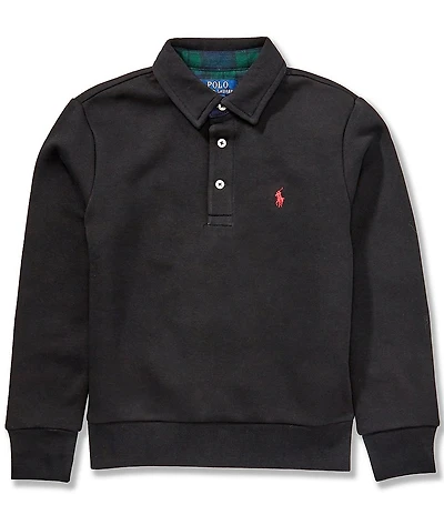 Polo Ralph Lauren Big Boys Long-Sleeve Polo-Collar Plaid-Trim Fleece Sweatshirt