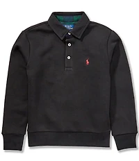 Polo Ralph Lauren Big Boys Long-Sleeve Polo-Collar Plaid-Trim Fleece Sweatshirt