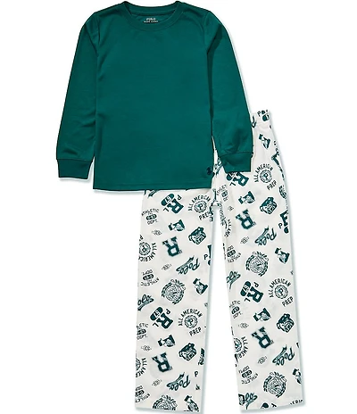 Polo Ralph Lauren Big Boys Long Sleeve T-Shirt & Allover Varsity Logo Printed Pajama Pants 2-Piece Set