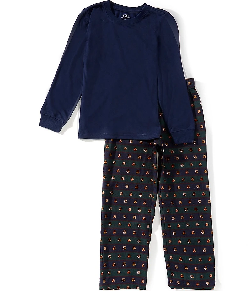 Polo Ralph Lauren Big Boys Long Sleeve T-Shirt & Allover Printed Pajama Pants 2-Piece Set