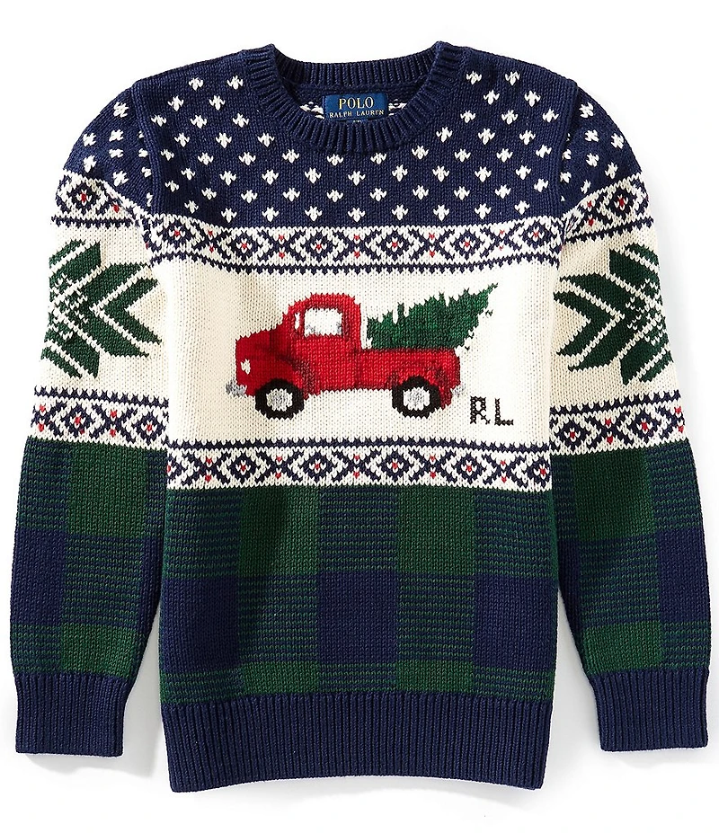 Polo Ralph Lauren Big Boys Long-Sleeve Truck-Intarsia Chrismas Sweater