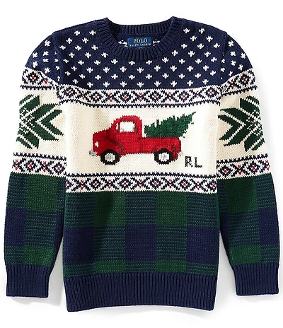 Polo Ralph Lauren Big Boys Long-Sleeve Truck-Intarsia Chrismas Sweater