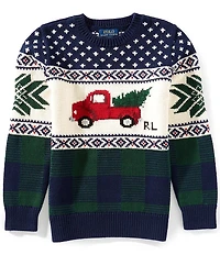 Polo Ralph Lauren Big Boys Long-Sleeve Truck-Intarsia Chrismas Sweater