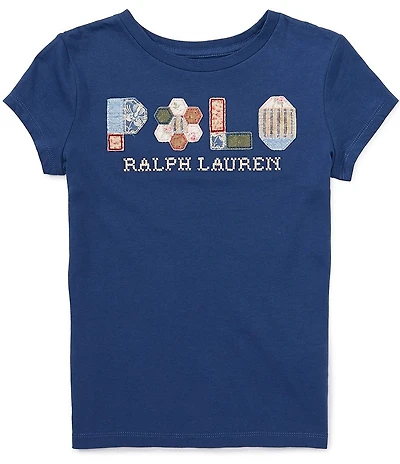 Polo Ralph Lauren Big Girls Cap Sleeve Patchwork Applique Logo T-Shirt