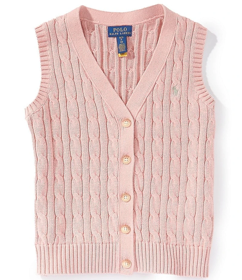 Polo Ralph Lauren Big Girls Classic Cable Knit Button Up Cardigan Vest