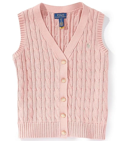 Polo Ralph Lauren Big Girls Classic Cable Knit Button Up Cardigan Vest