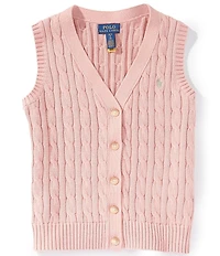 Polo Ralph Lauren Big Girls Classic Cable Knit Button Up Cardigan Vest