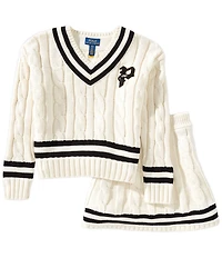 Polo Ralph Lauren Big Girls Long Sleeve Cable Cotton Cricket Sweater & Skirt 2-Piece Set