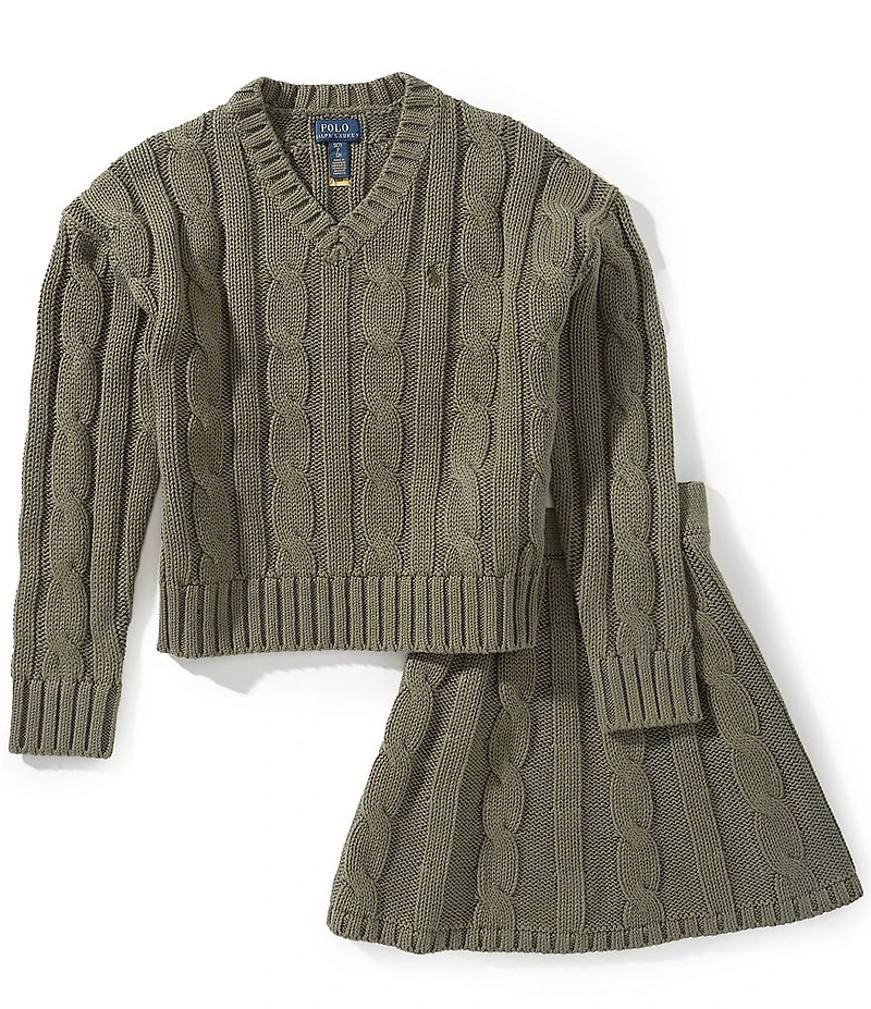 Polo Ralph Lauren Big Girls Long Sleeve Cable Knit Sweater & Matching Skirt Set