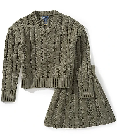 Polo Ralph Lauren Big Girls Long Sleeve Cable Knit Sweater & Matching Skirt Set
