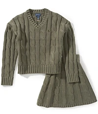 Polo Ralph Lauren Big Girls Long Sleeve Cable Knit Sweater & Matching Skirt Set