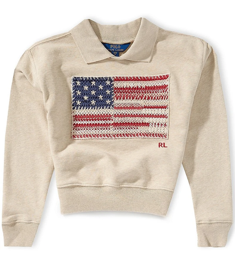 Polo Ralph Lauren Big Girls Long-Sleeve Collared American Flag Sweatshirt