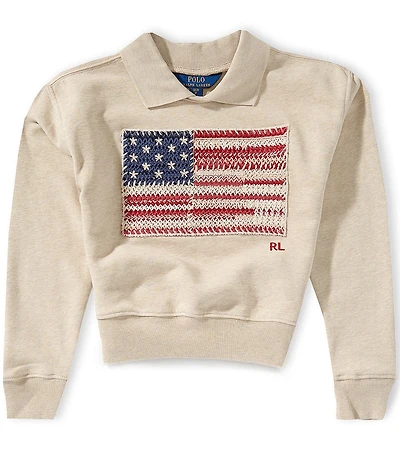 Polo Ralph Lauren Big Girls Long-Sleeve Collared American Flag Sweatshirt