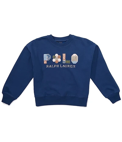 Polo Ralph Lauren Big Girls Long Sleeve Patchwork Applique Logo French Terry Sweatshirt