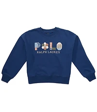 Polo Ralph Lauren Big Girls Long Sleeve Patchwork Applique Logo French Terry Sweatshirt