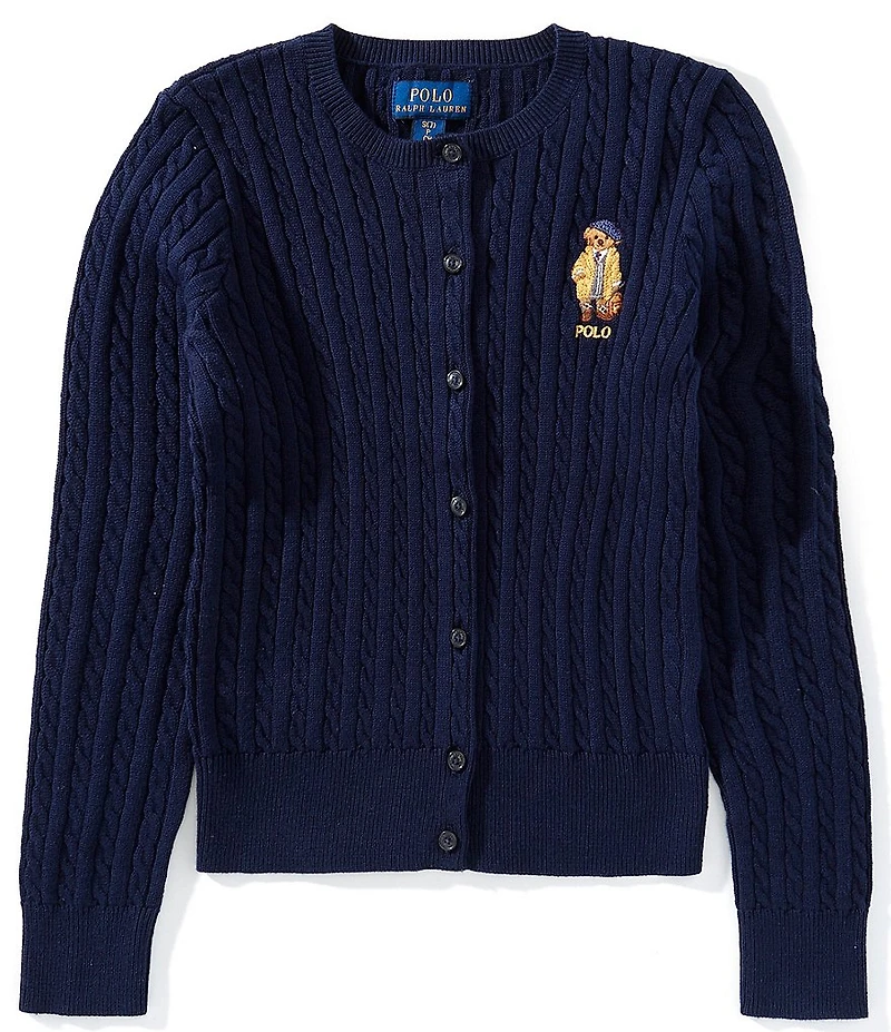 Polo Ralph Lauren Big Girls Long-Sleeve Polo Bear Mini-Cable Cardigan