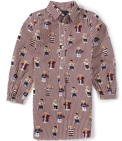 Polo Ralph Lauren Big Girls Long-Sleeve Polo Bear/Striped Poplin Shirtdress