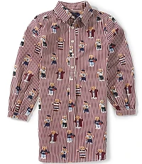 Polo Ralph Lauren Big Girls Long-Sleeve Polo Bear/Striped Poplin Shirtdress