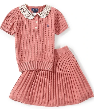 Polo Ralph Lauren Big Girls Puffed-Sleeve Mini-Cable Polo Shirt & Skirt Set