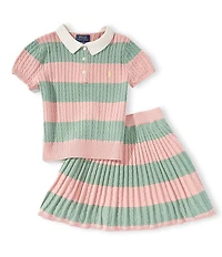 Polo Ralph Lauren Big Girls Puffed-Sleeve Striped Cable Pattern Knit Sweater & Matching Skirt Set