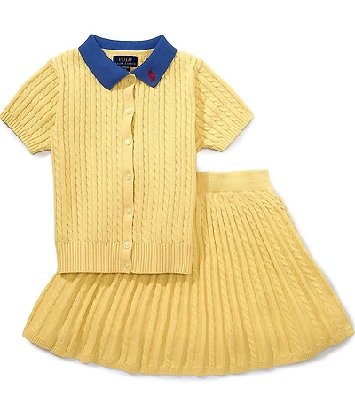 Polo Ralph Lauren Big Girls Short-Sleeve Mini-Cable Knit Cardigan & Skirt Set