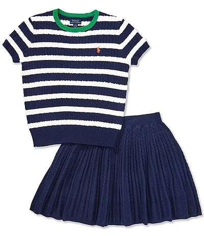 Polo Ralph Lauren Big Girls Short-Sleeve Striped Sweater & Coordinating Skirt Set