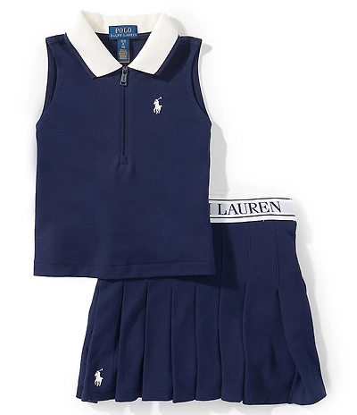 Polo Ralph Lauren Big Girls Sleeveless Boxy Cotton Mesh Polo Shirt & Skort Set