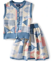 Polo Ralph Lauren Big Girls Sleeveless Patchwork Cardigan & Matching Skirt Set