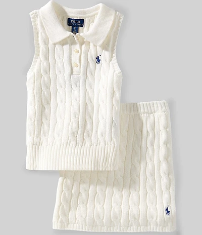 Polo Ralph Lauren Big Girls Cable-Knit Sleeveless Polo Sweater & Faux-Wrap Skirt