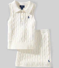 Polo Ralph Lauren Big Girls Cable-Knit Sleeveless Polo Sweater & Faux-Wrap Skirt